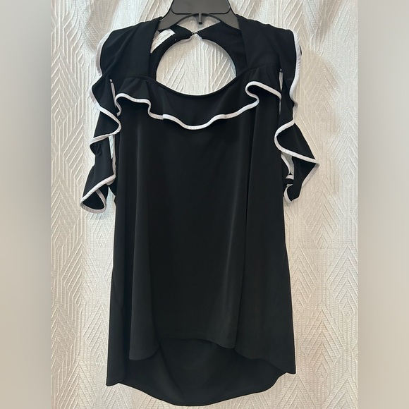 Adrienne Vittadini Tops - Adrienne Vittadini Black Blouse with White Trim